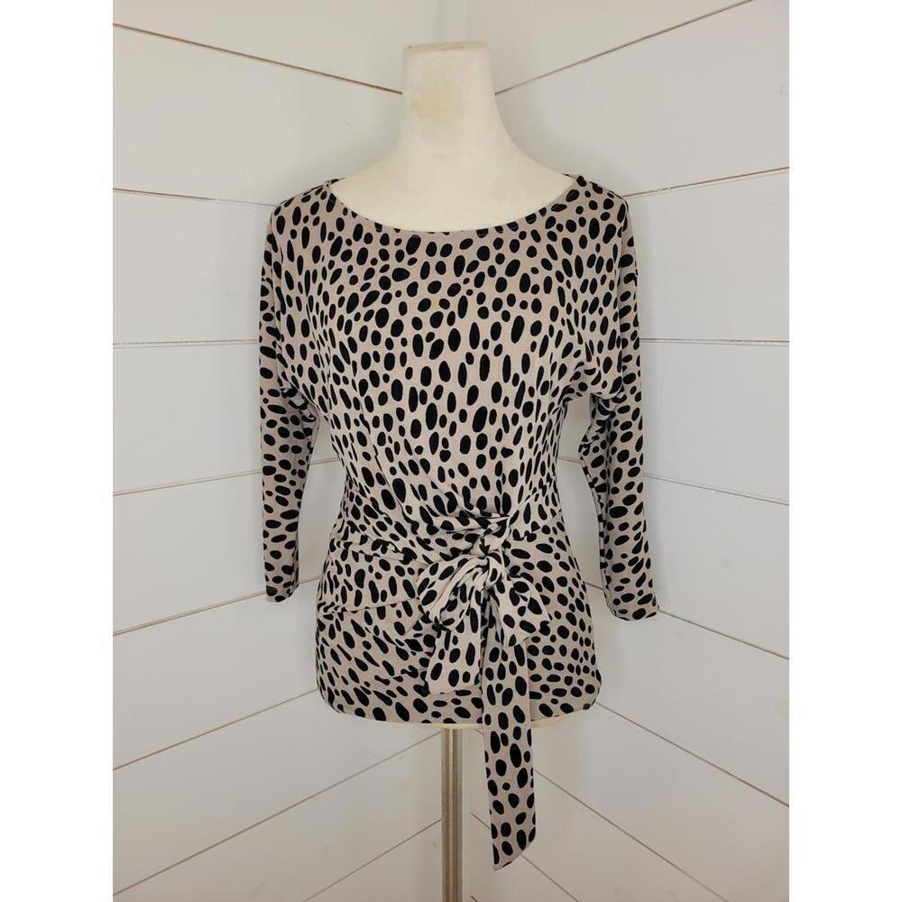 Ann Taylor small tan & black animal print faux wrap top